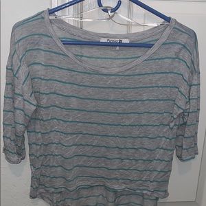 Grey crop top with teal strips